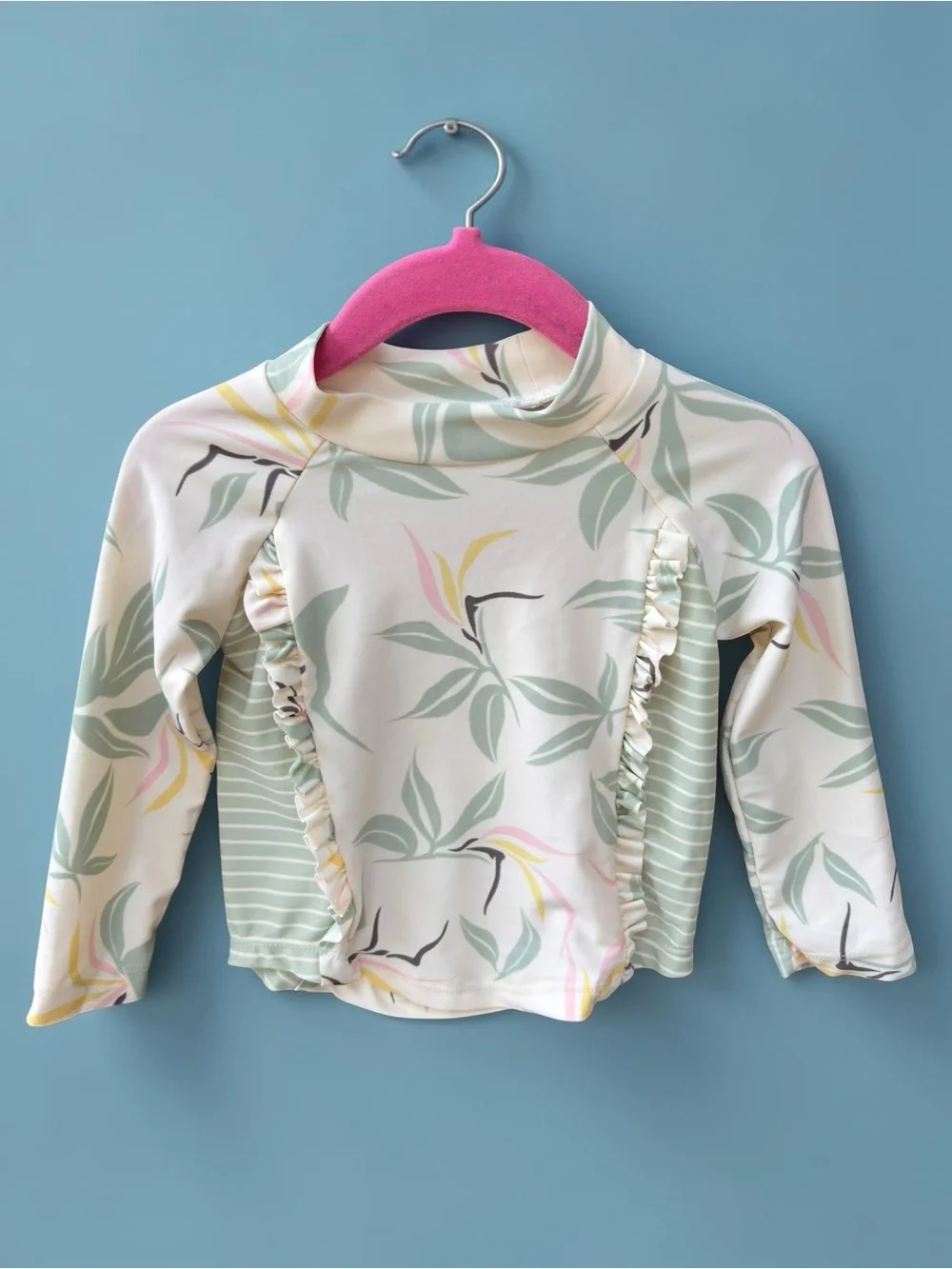 Jessica Simpson Girls Floral Long-Sleeve Rash Guard Set - White, Sage & Yellow